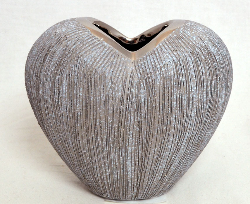 Keramik Herz-Vase "Vulcanos" grau-silber glänzend ca. 16 cm hoch