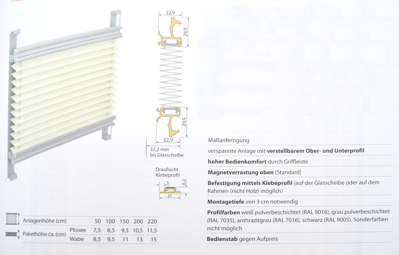 Plissee beige mit Klebeprofil weiß 873x934 (BxH)