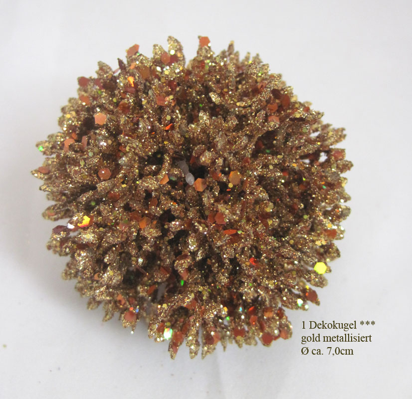 1 Deko-Kugel metallisiert mit Pailetten gold ca. 7 cm
