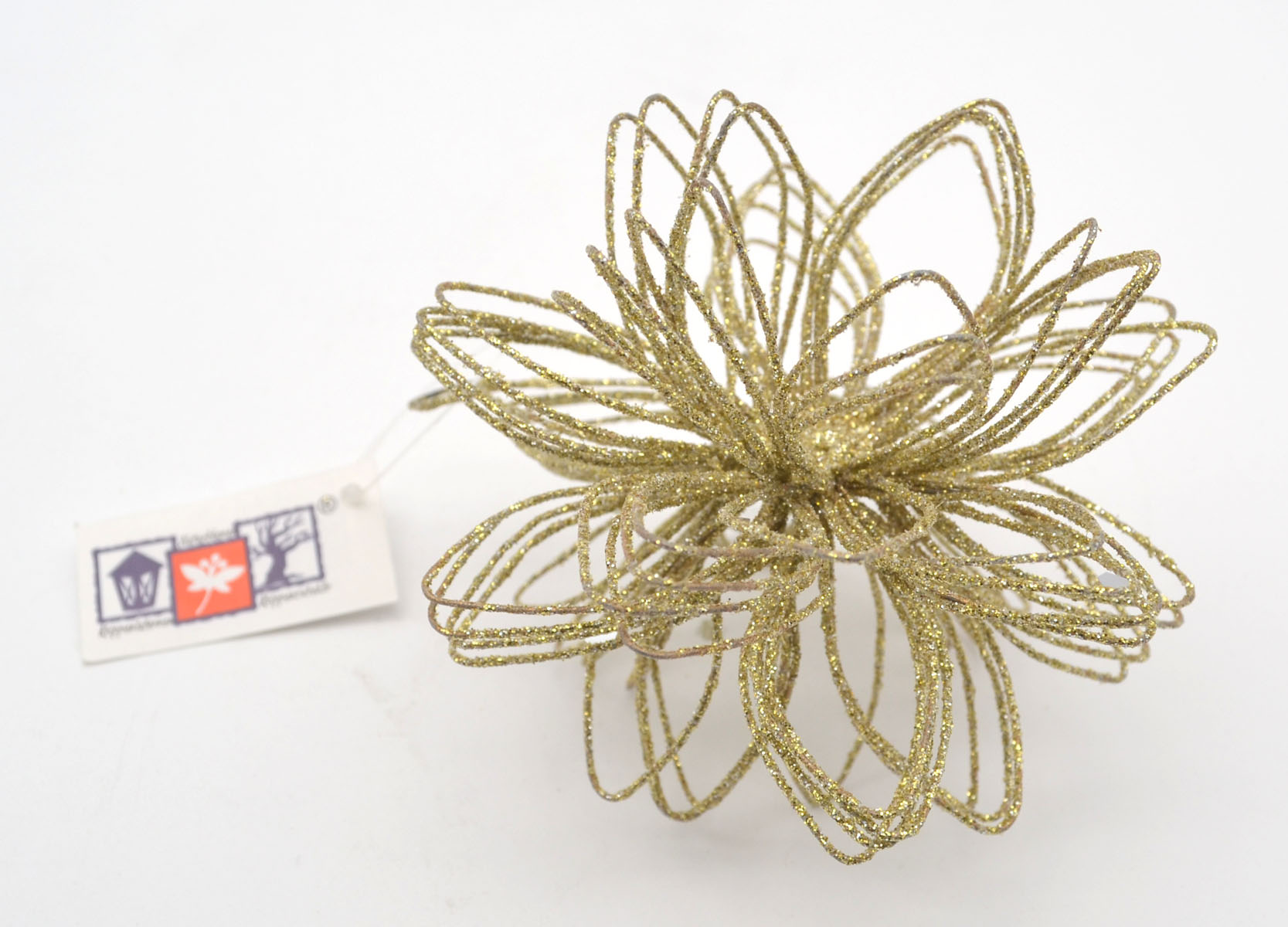 Drahtball, Drahtkugel - Blumenkopf ca. 8 cm goldfarben beglimmert