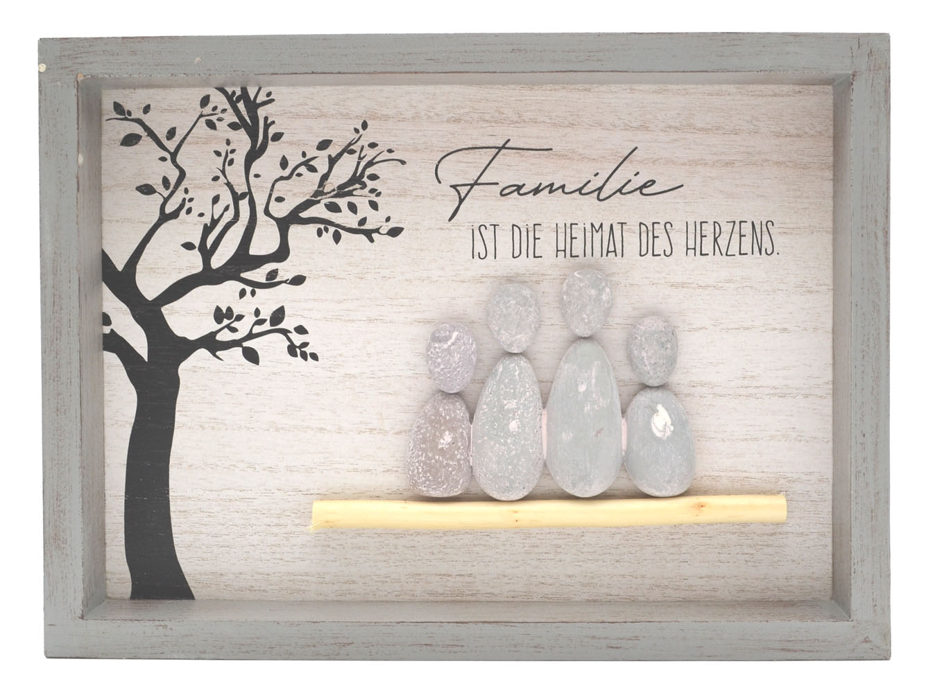 Steinbild rechteckig "Familie 1"  Spruch MDF grau 33x24x3,5 cm 
