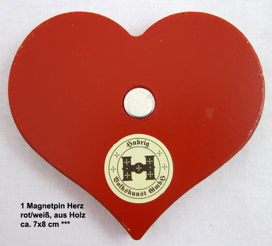1 Magnetpin Herz Von Herzen, rot/weiß, aus Holz, ca. 7x8 cm