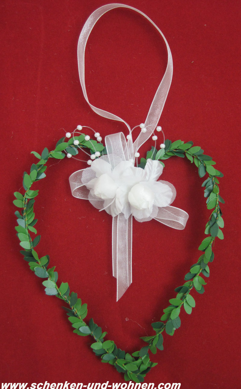 Herzhänger - Hochzeit mit weißen Rosen und Perlenschnur ca. 15 cm