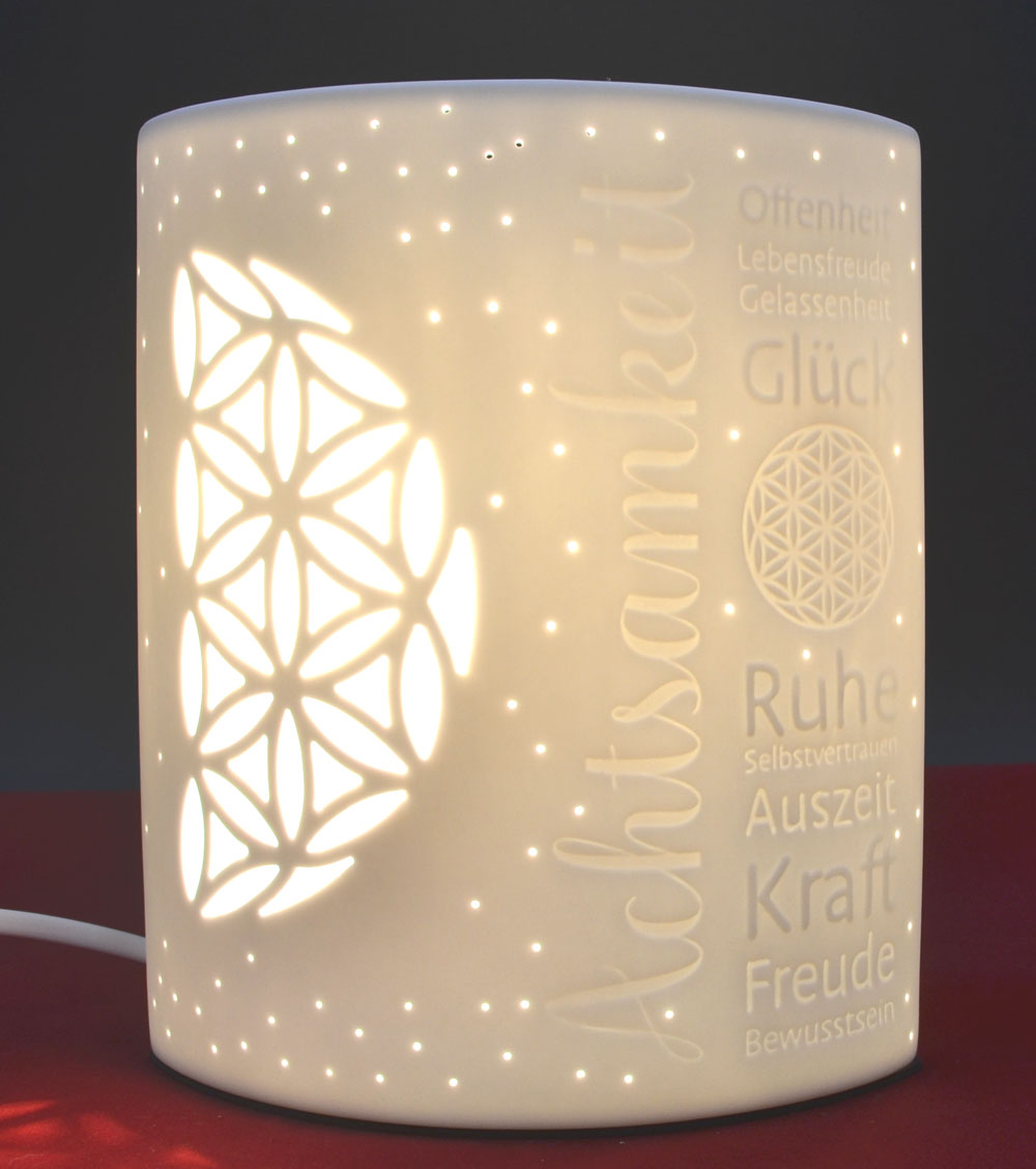 Porzellan-Lampe Ellipse "Achtsamkeit" weiß ca.20 x 17 x 10 cm (H/B/T)