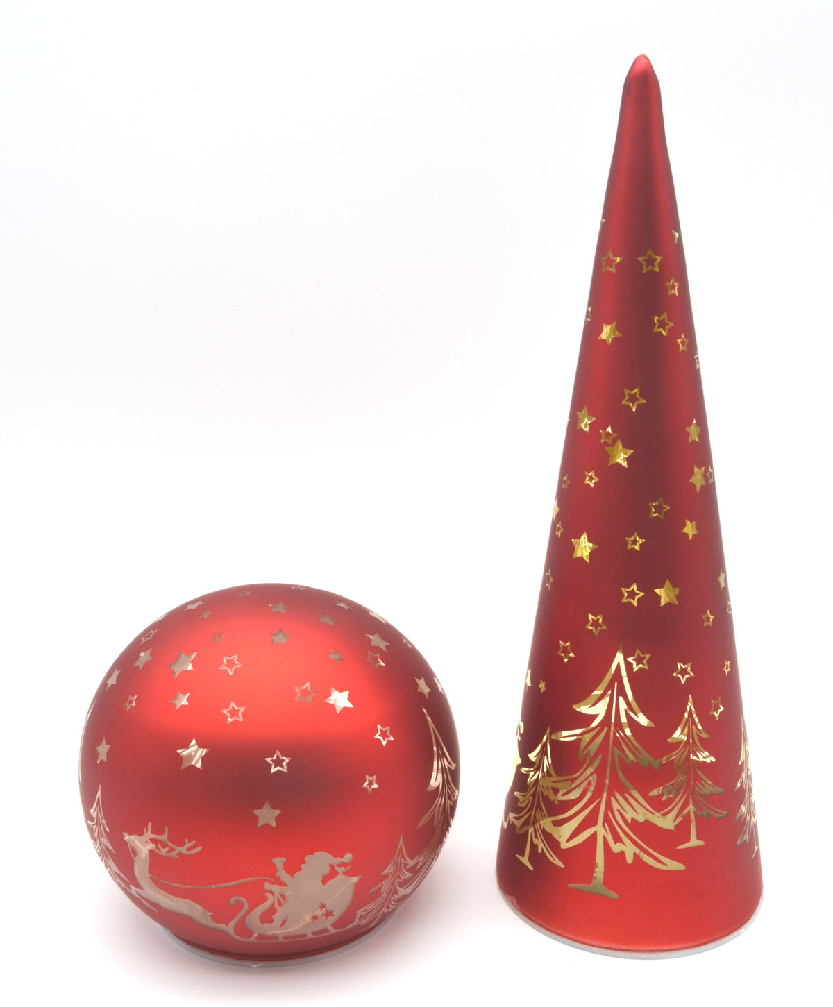 LED-Glaskugel rot mit Weihnachtsmotiv und Timer – Ø 11,5 cm
