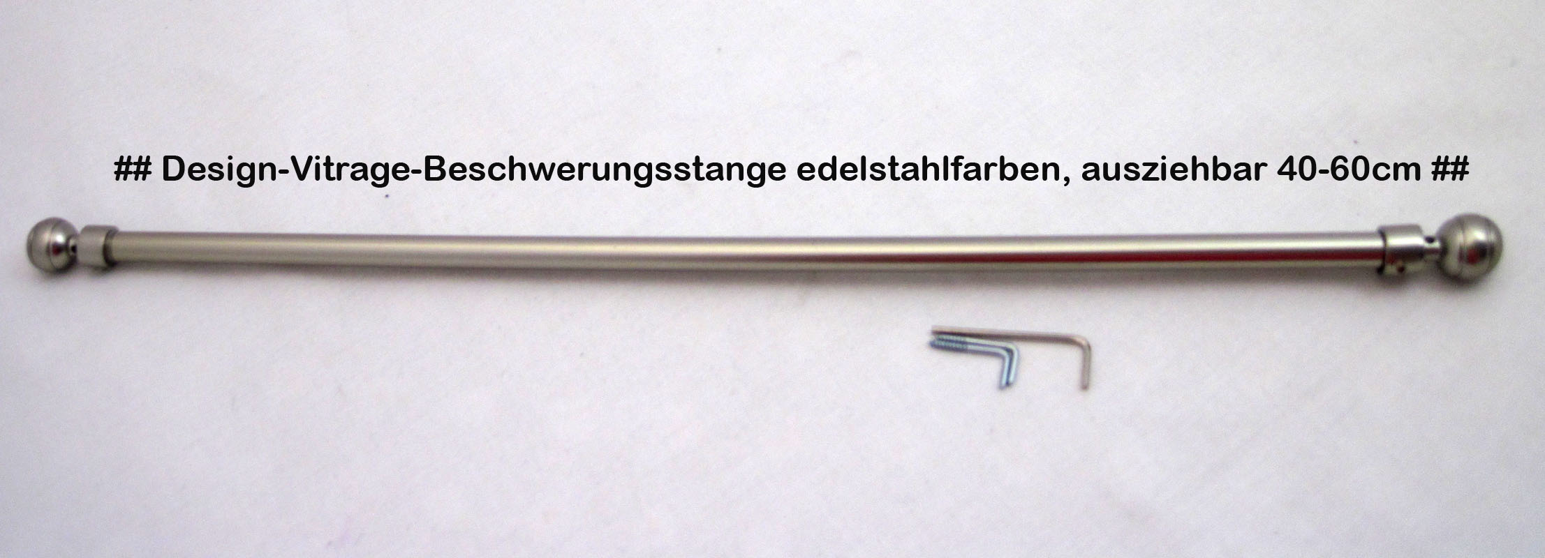 Design-Vitragenstange rund "Kugel" edelstahlfarben, ausziehbar 40 - 60 cm