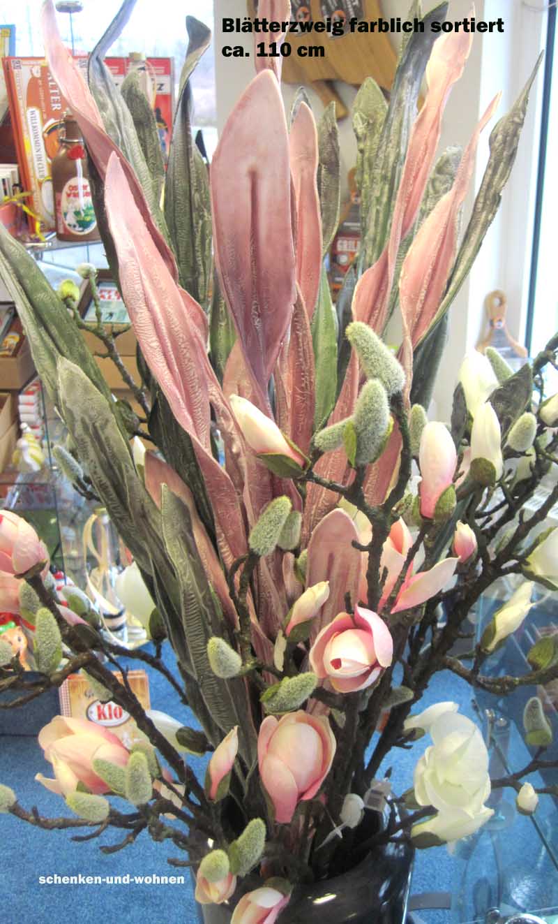 1 Kunstblume - Blätterzweig geschäumt - Rosenholz ca. 110 cm