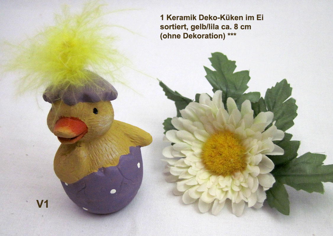 1 Keramik Deko-Küken im Ei, sortiert, weiß/farbig, ca. 8 cm