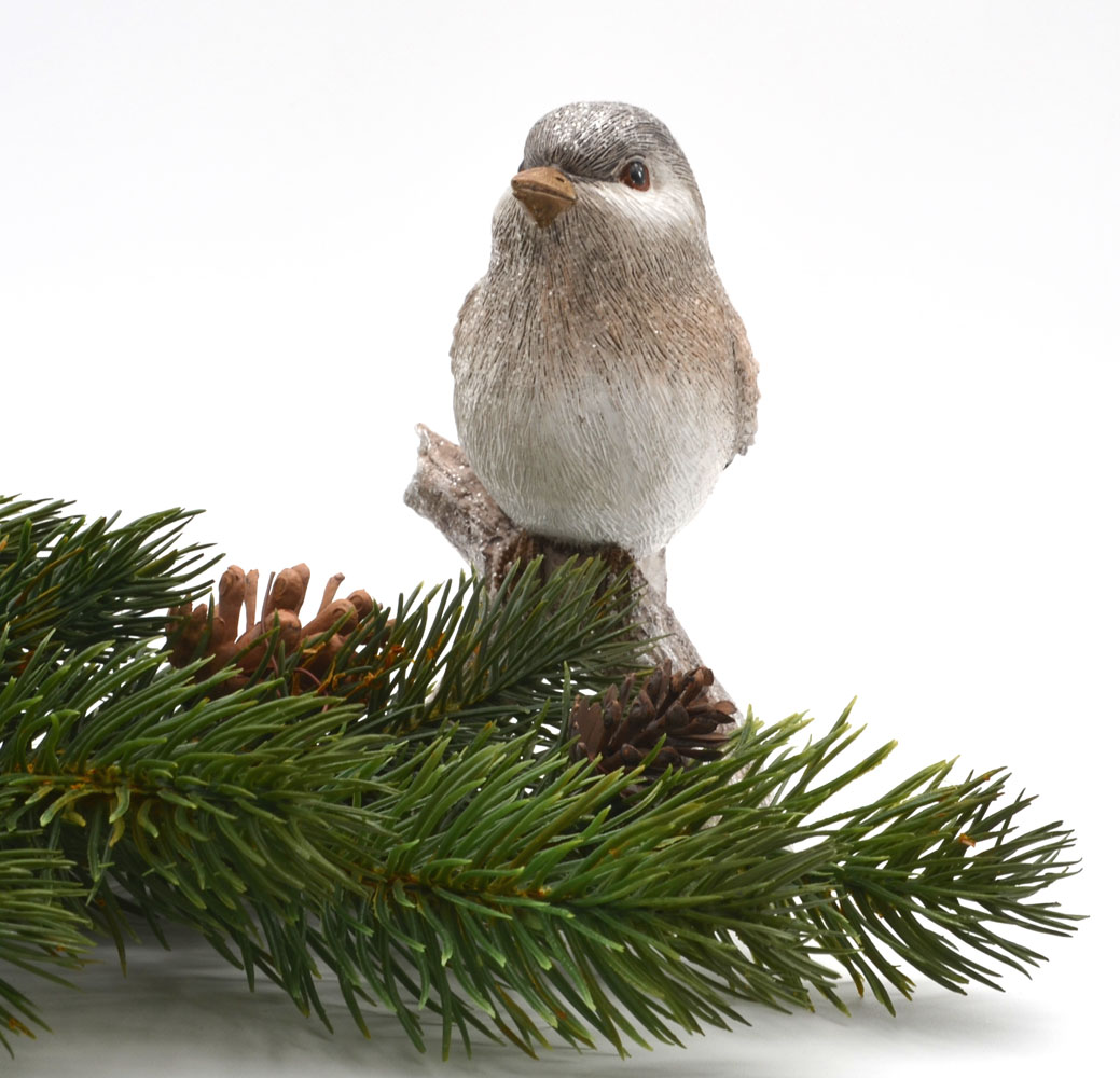 Vogel auf Ast braun-grau mit Glitzereffekt ca. 15,0 x 12,0 x 9 cm H/T/B 