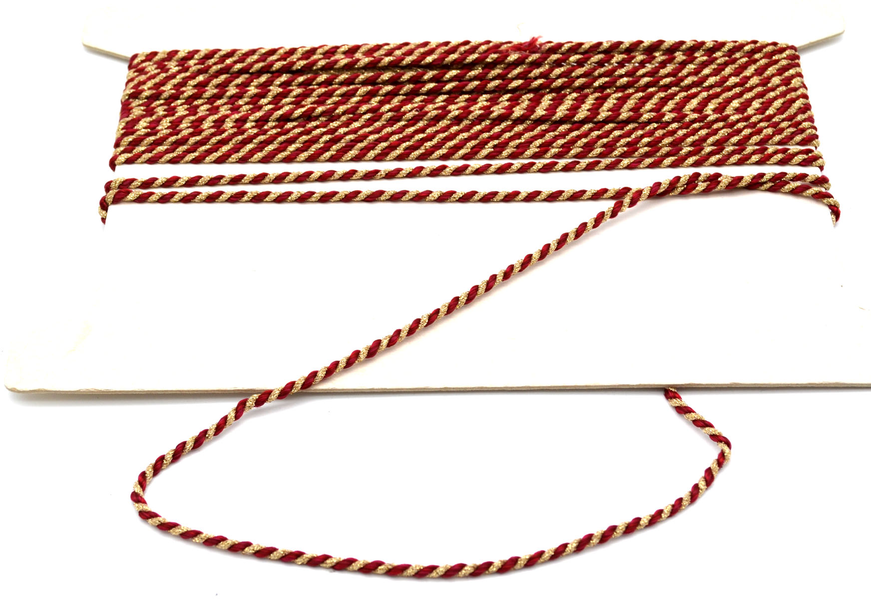 2 m Kordel gedreht 3 mm 2farbig weinrot-goldlurex 