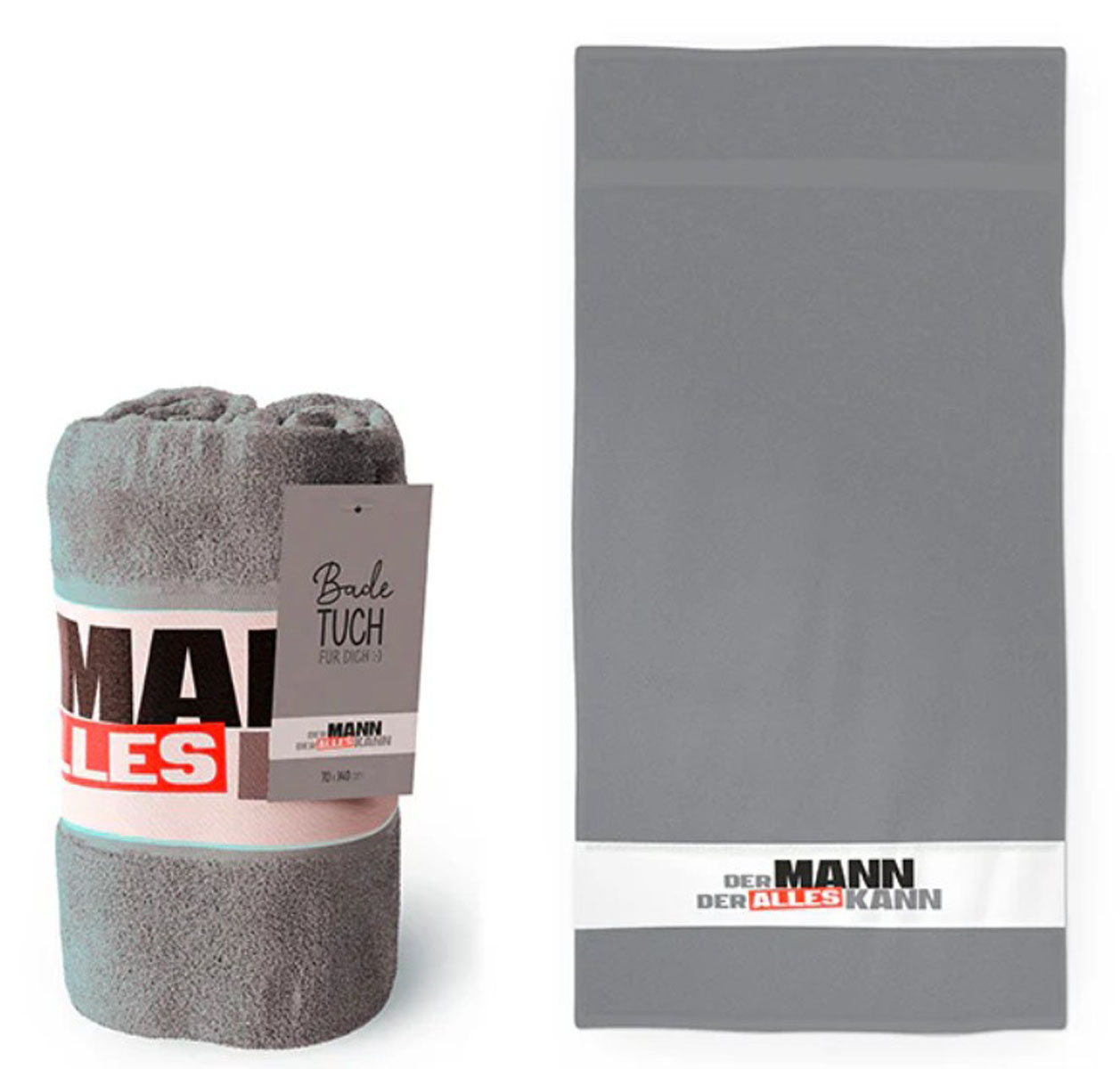 Badetuch Strandtuch "Der Mann der alles kann" 70x140 cm grau