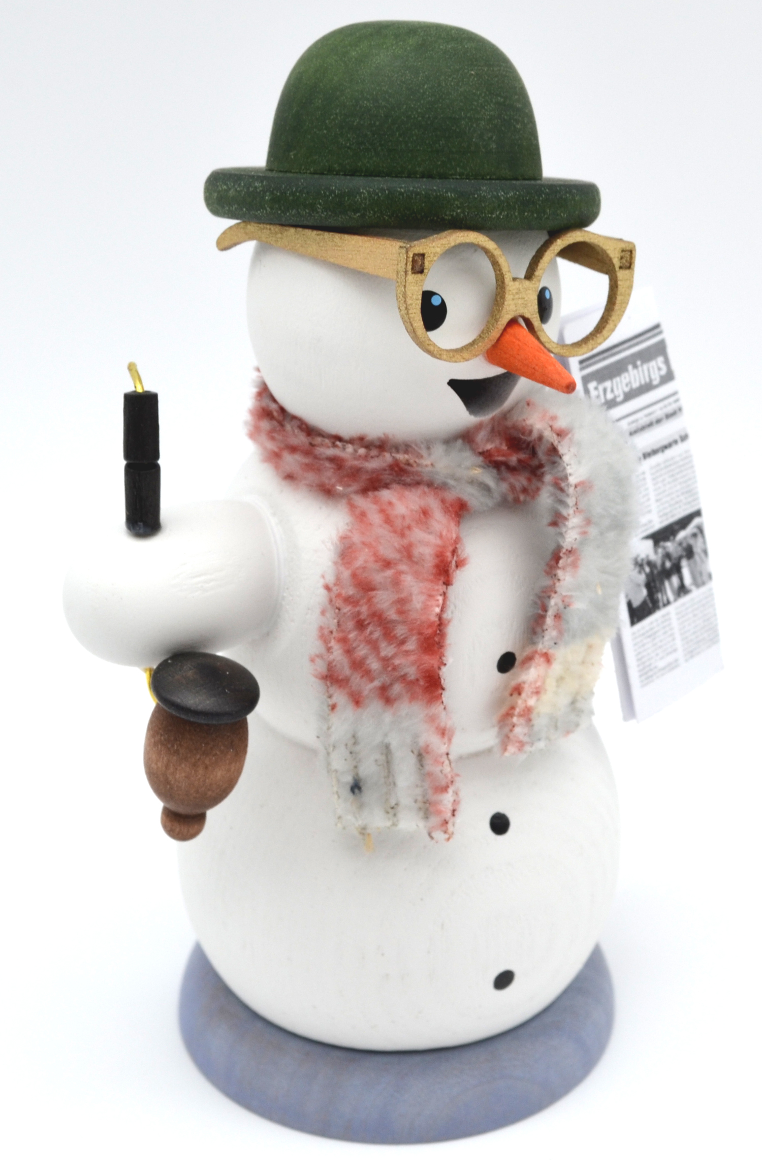 Rauchfigur Schneemann mit Zeitung Holz bunt ca.13 cm