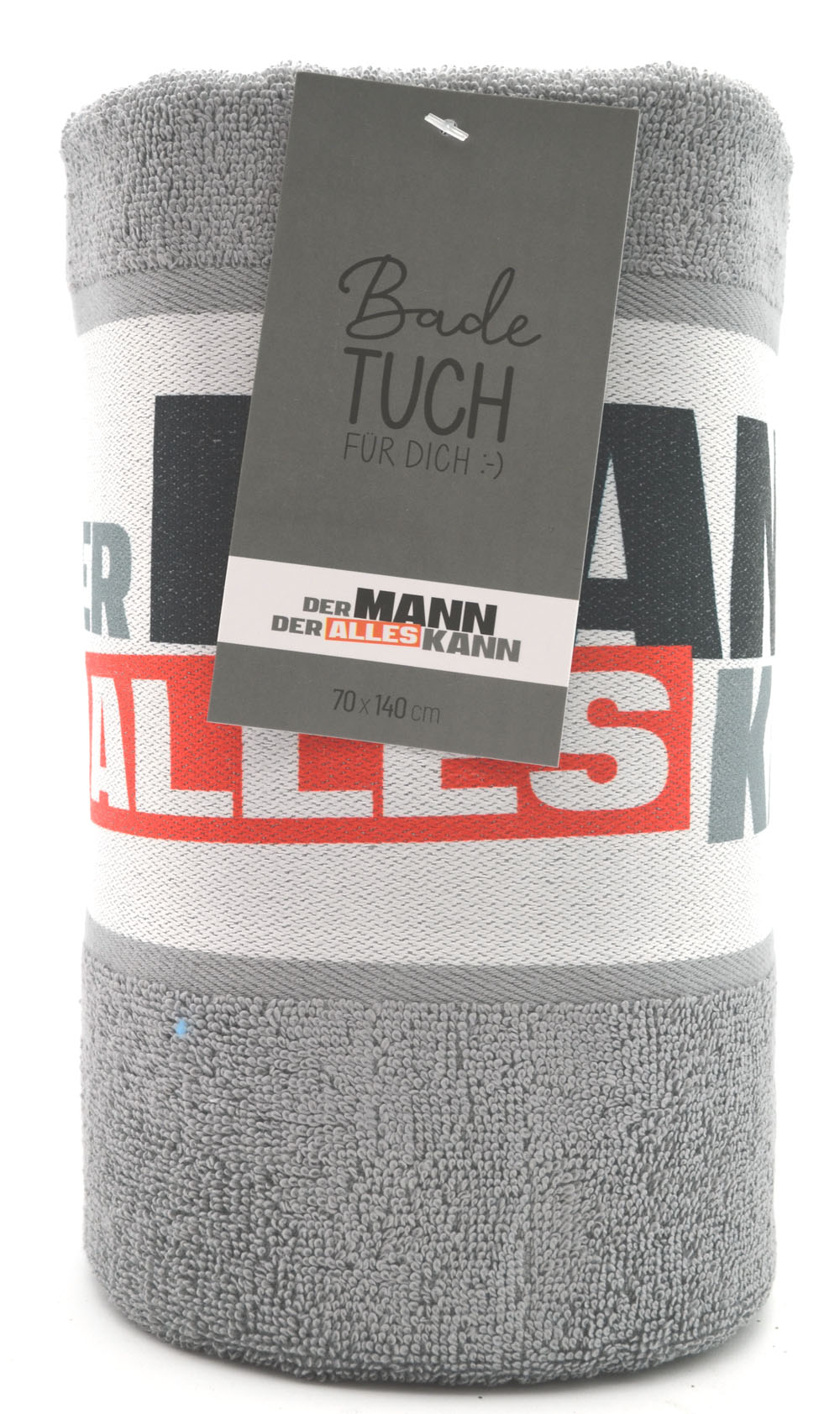 Badetuch Strandtuch "Der Mann der alles kann" 70x140 cm grau