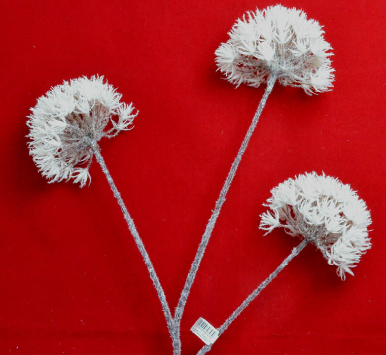 Alliumzweig mit 3 Blüten Winter-weiss 80 cm Glitzereffekt