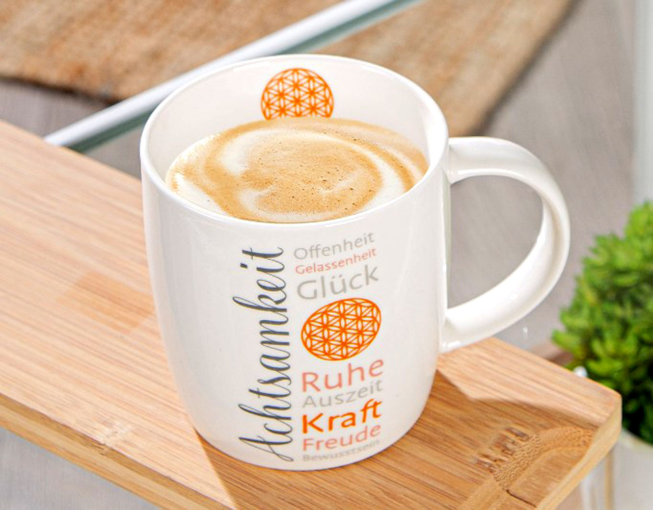 Tasse Becher "Achtsamkeit" Porzellan weiß 9x8,5x12 cm
