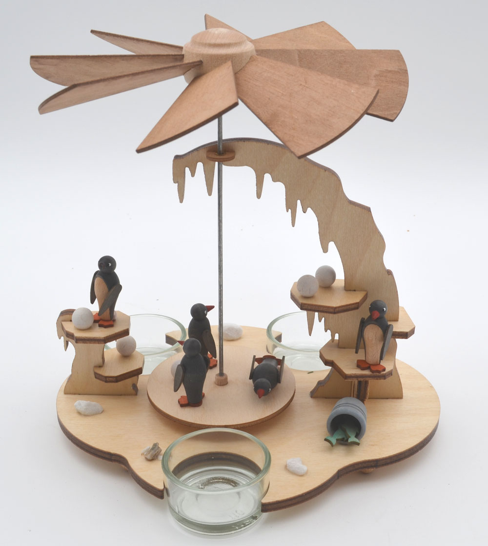 Teelichtpyramide mit Pinguinen natur für 3 Teelichter Höhe 20 cm Teelichtpyramide mit Pinguinen natur für 3 Teelichter Höhe 20 cm