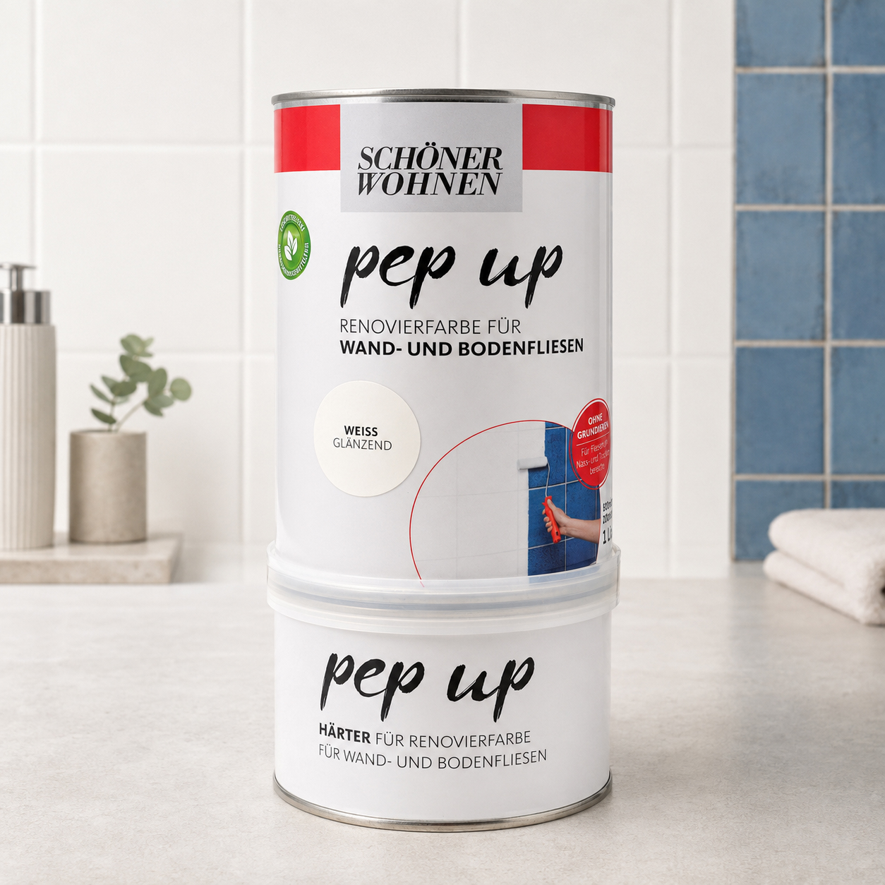 Pep up Renovierfarbe 2K für Wand- und Bodenfliesen wiss glänzend 1 l