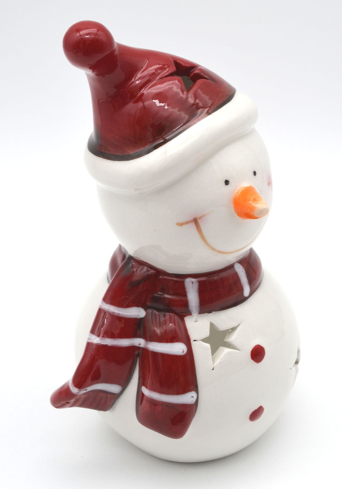 Keramik-Schneemann-Teelichthalter Wolli mit Zipfelmütze 14,8 cm