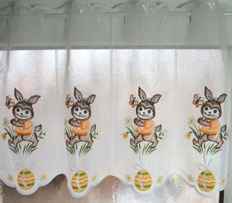 Kurzgardine mit Stickerei Osterhase 40cm hoch