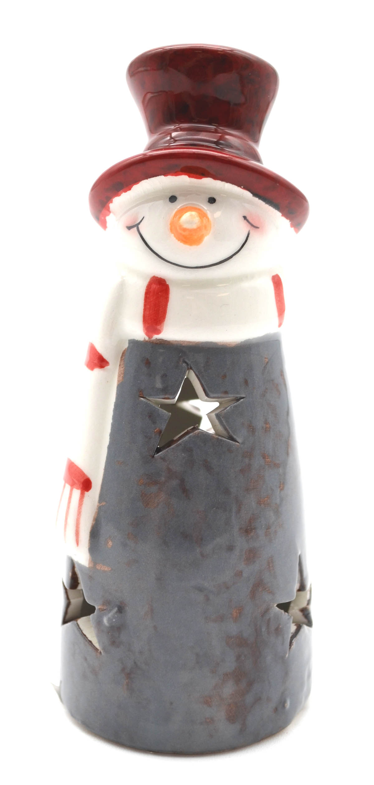 Keramik-Schneemann mit LED und Timer Höhe 12 cm, Breite 5,2 cm, Tiefe 4,7 cm