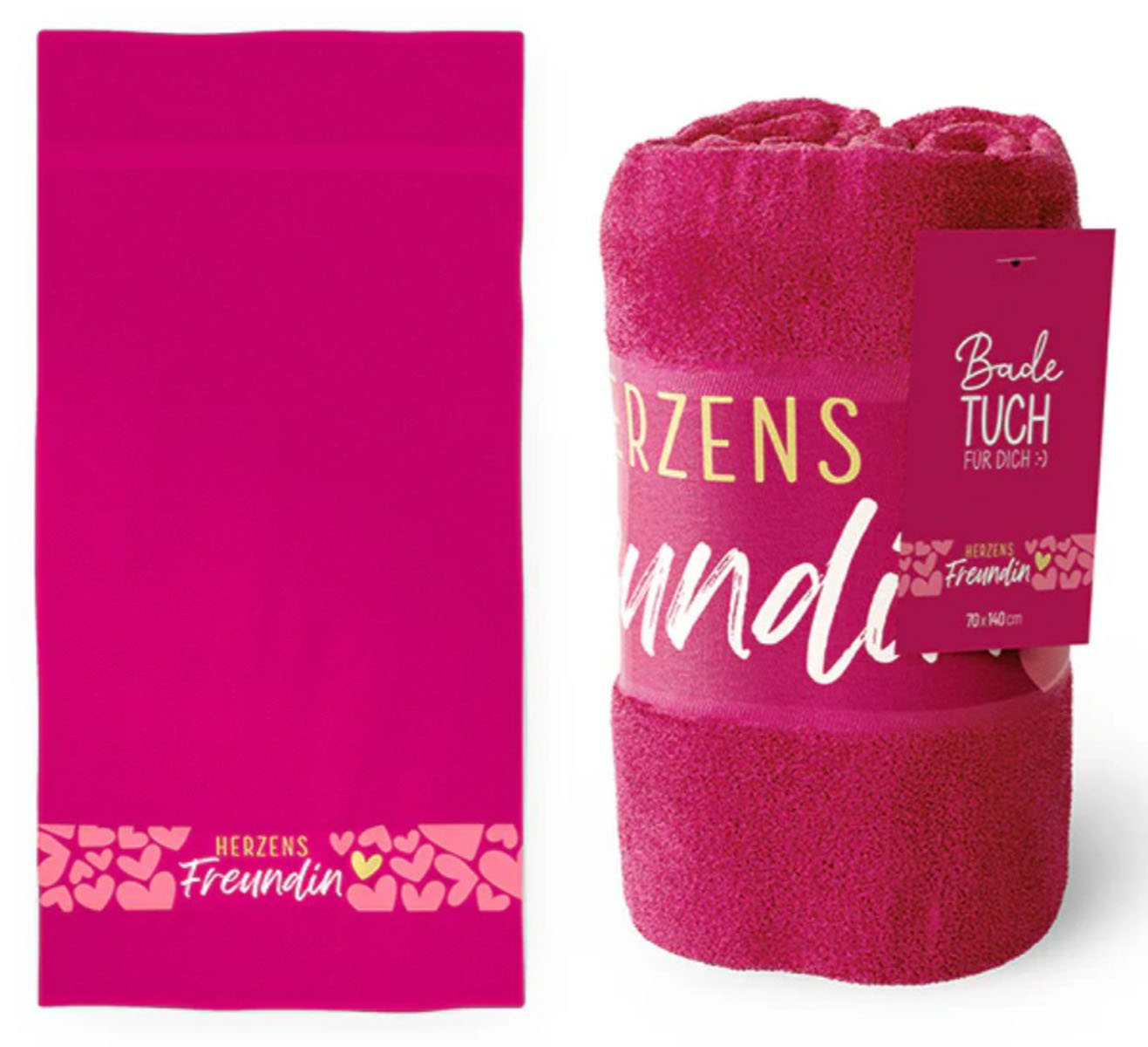 Badetuch Strandtuch "Herzensfreundin" 70x140 cm pink