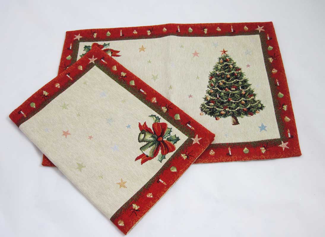 platzdeckchen_tannenbaum_d1iHwg4FMHKZDmQ Platzdeckchen "Tannenbaum" Beige/Rot, Gobelin 30 x 43 cm