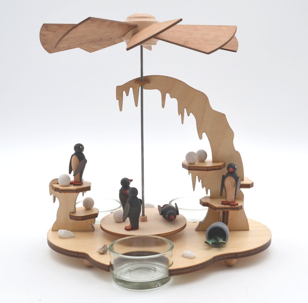 Teelichtpyramide mit Pinguinen natur für 3 Teelichter Höhe 20 cm