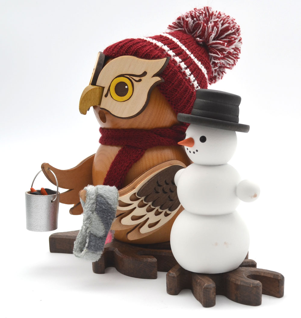 Eule mit Schneemann Rauchfigur ca. 18 cm - Neuheit 2025