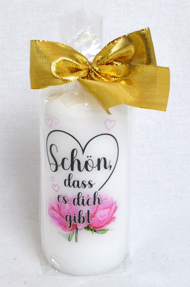 Geschenk-Kerze mit Aufdruck "Schön dass es dich gibt" 10,5x5x5 cm