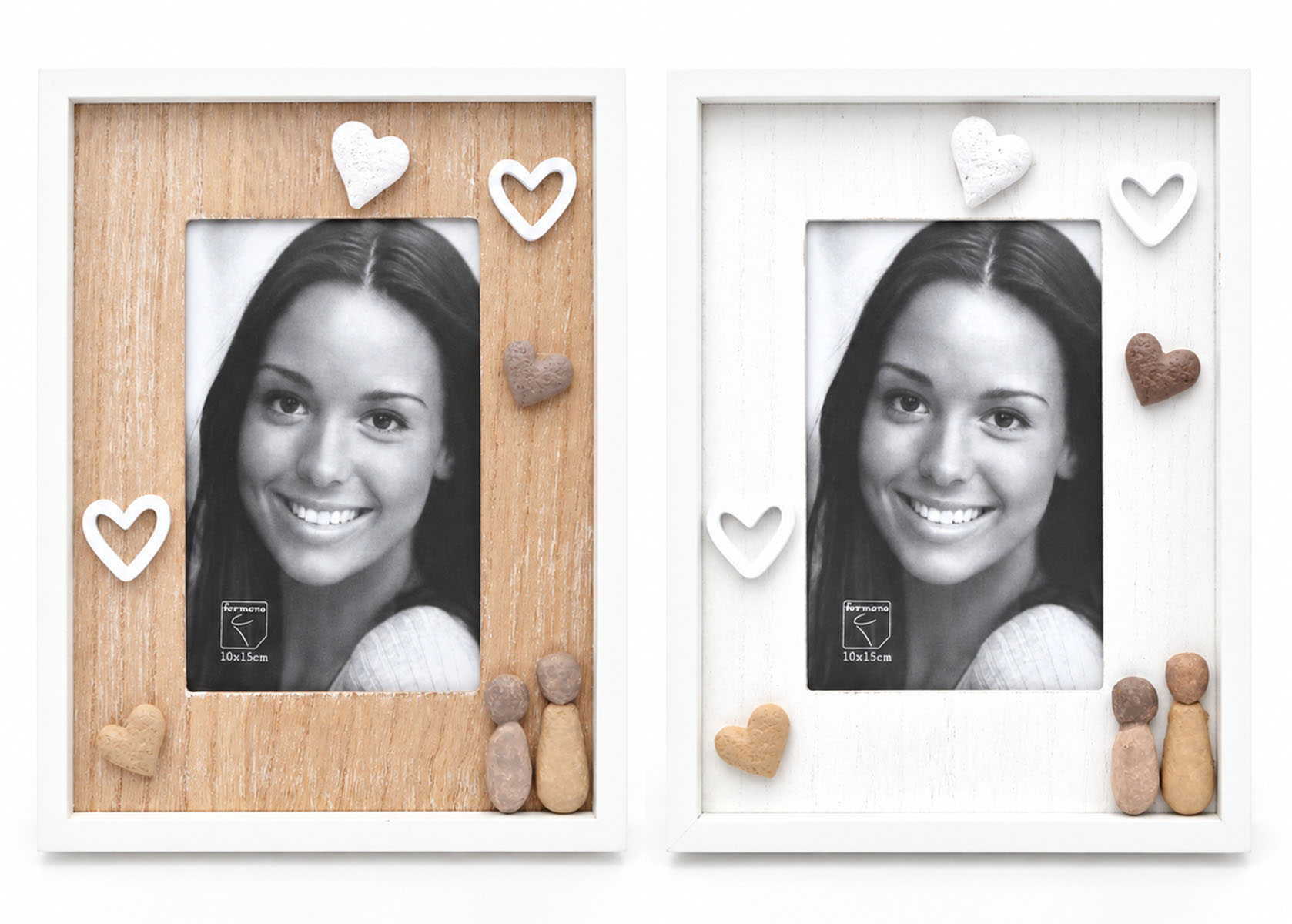 Fotorahmen mit Herzen in Holz-Steinoptik – 10 × 15 cm, 2 Varianten
