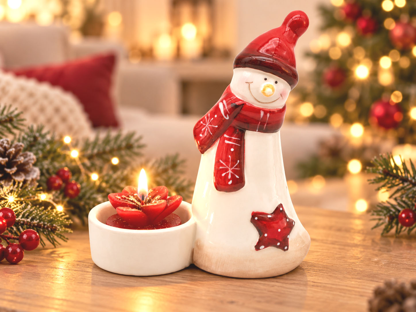 Keramik-Teelichthalter Schneemann Frosti 13,5 cm