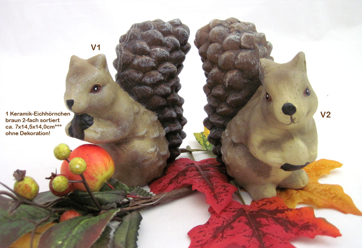 1 Keramik Eichhörnchen Braun sortiert ca.7,0x14,5x14,0 cm(T/B/H)
