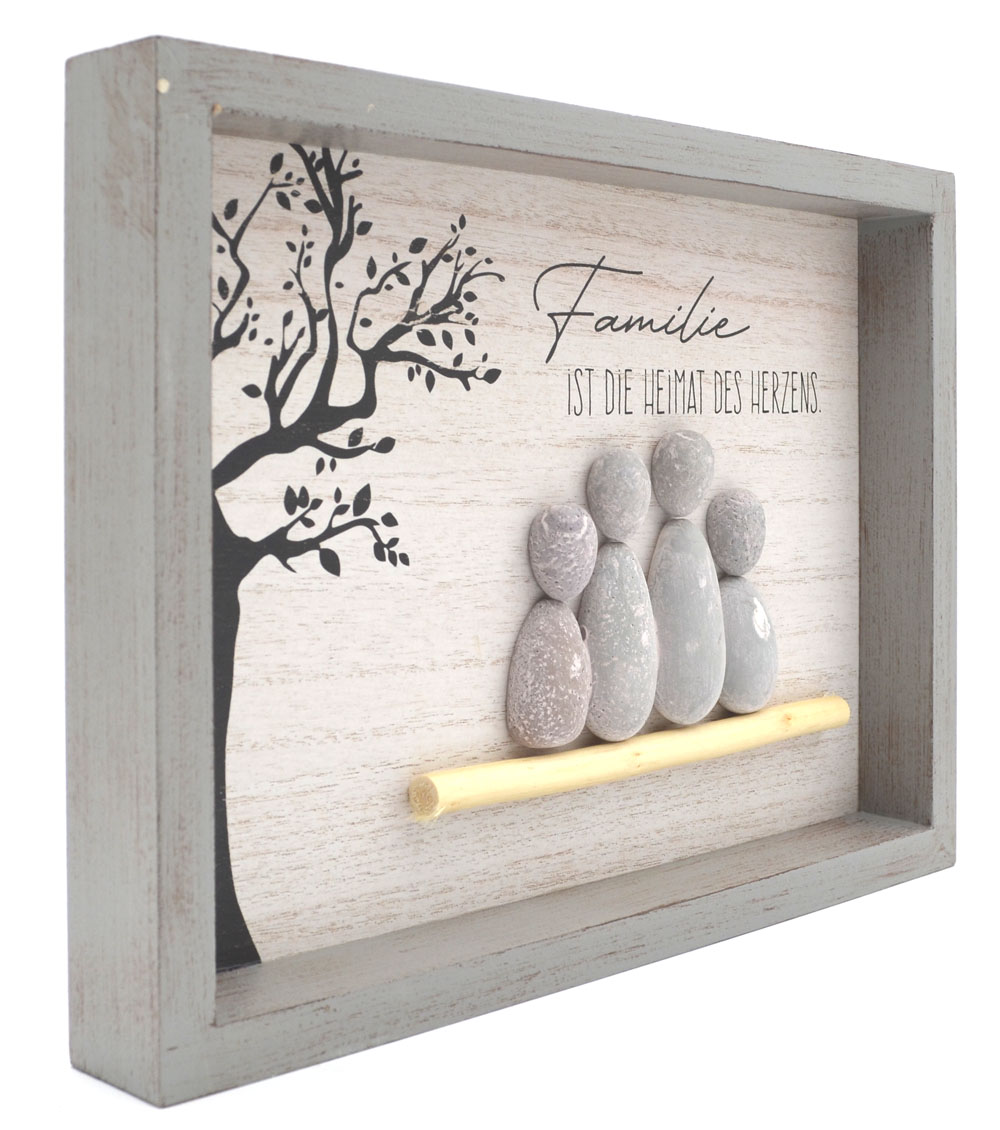 Steinbild rechteckig "Familie 1"  Spruch MDF grau 33x24x3,5 cm 