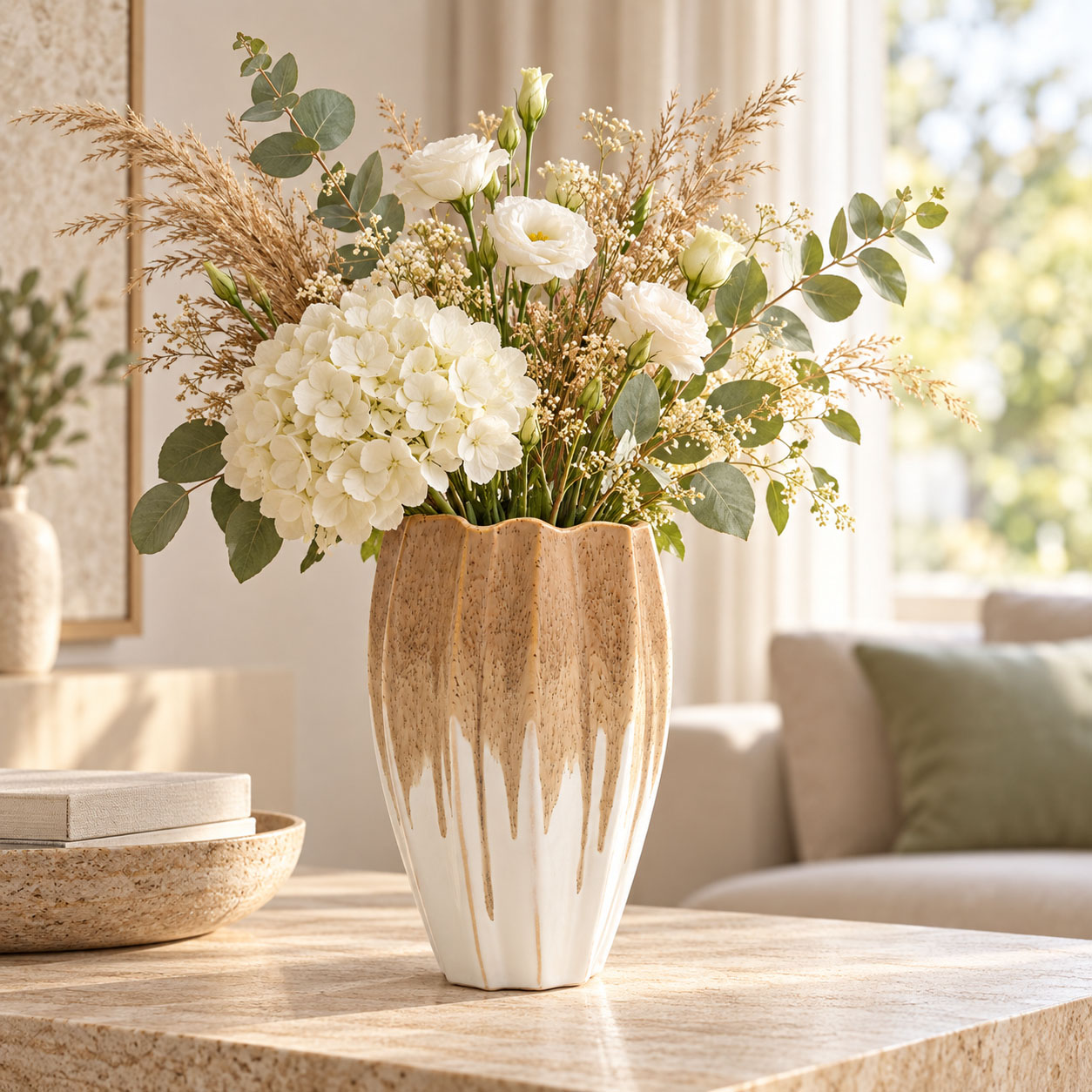 Keramik-Vase Kallisto 24 cm hoch beige-braun