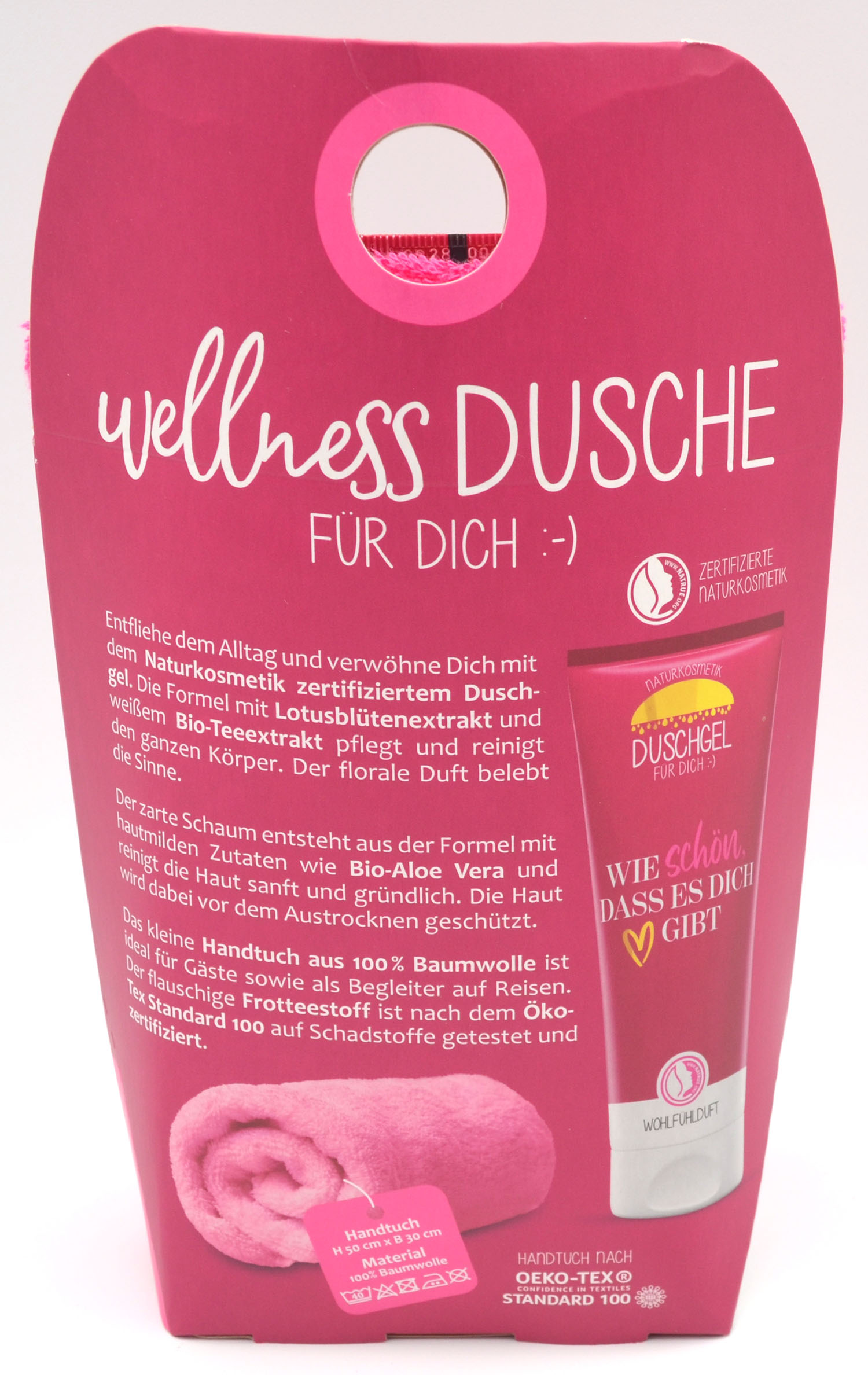 Wellness-Dusche für Dich Handtuch und Duschgel Spruch mit Herz