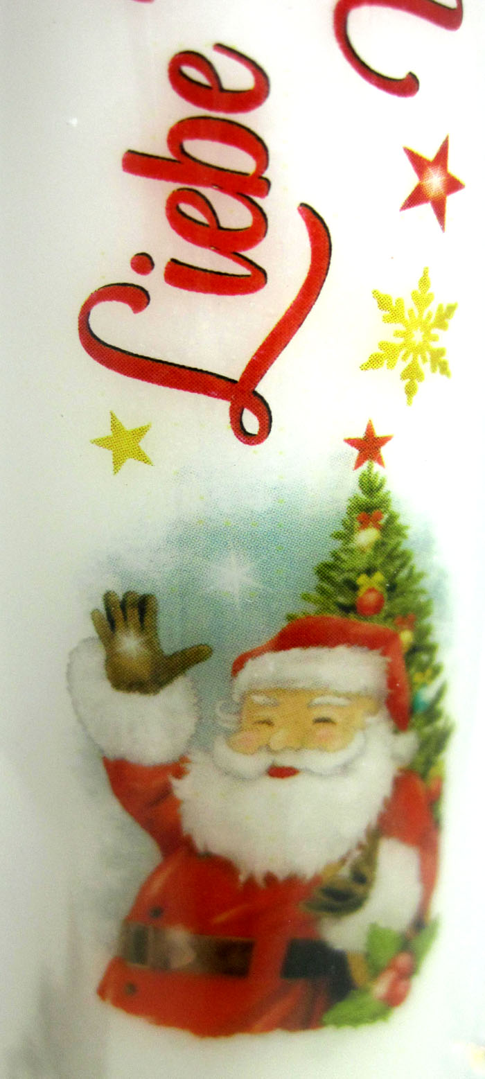 1 Stabkerze "Liebe Grüße vom Weihnachtsmann" Höhe 19 cm