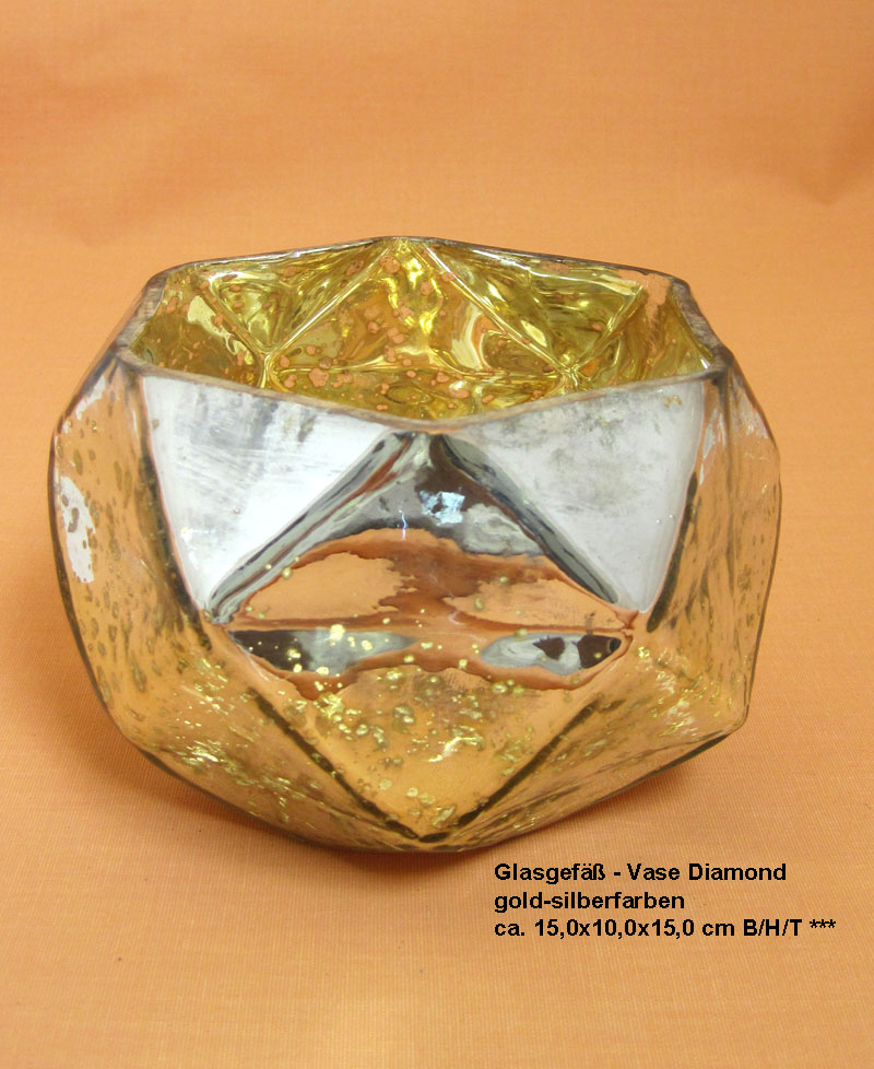 Glasgefäß - Vase Diamond gold-silberfarben ca. 15,0x10,0x15,0 cm B/H/T