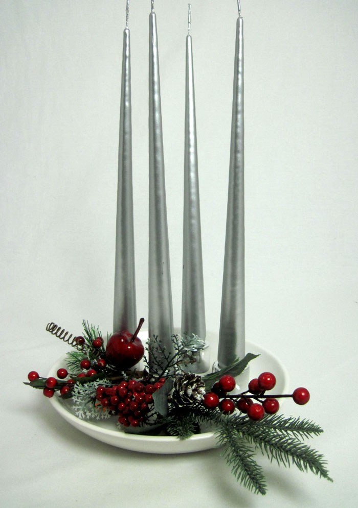 Adventsleuchter / Adventsteller aus Keramik, Weiß-Silber Ø ca. 23 cm