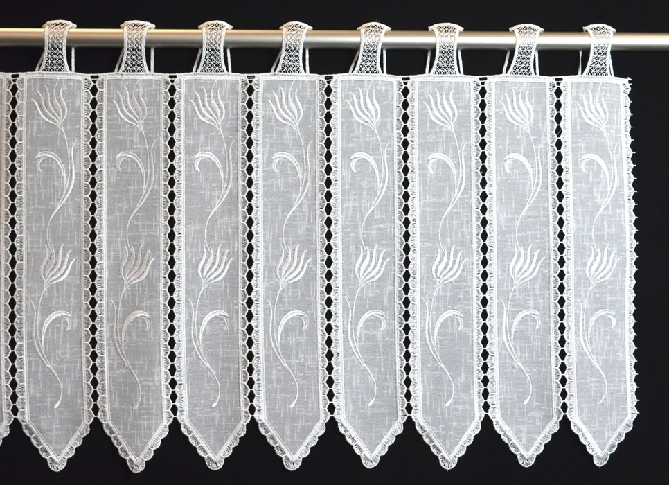 Kurzgardine Stickereipanneau Leinenoptik 45 cm x 16 cm (2 Teile)