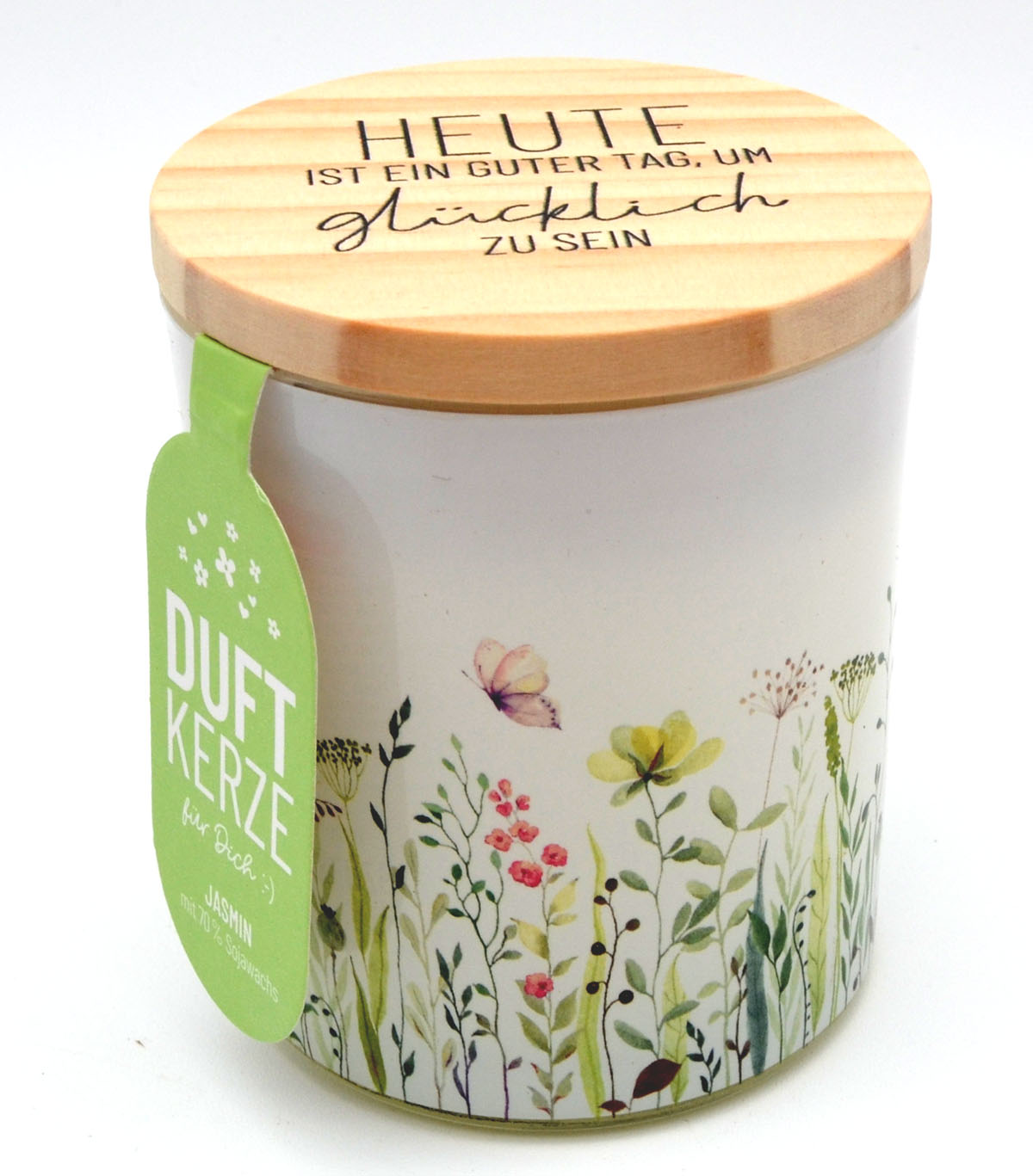 Duftkerze Jasmin „Heute ist ein guter Tag“ Wiese 30 Stunden 8,5 cm