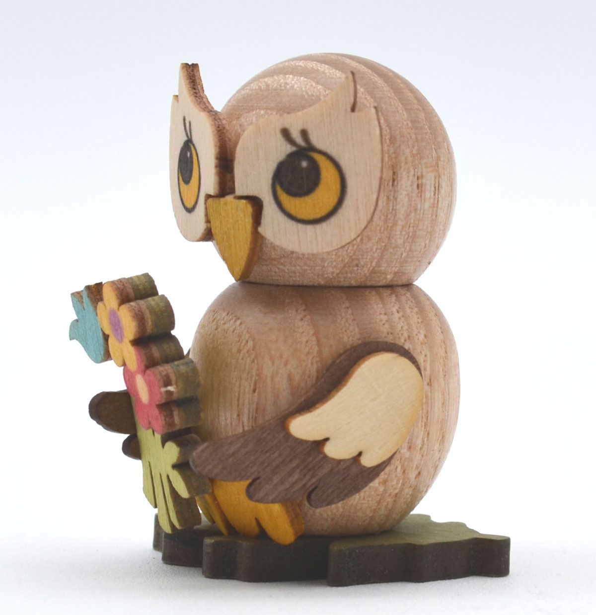 Kuhnert - Eulenkind mit Blumenstrauß zum Stellen - Holzfigur ca. 4 cm 