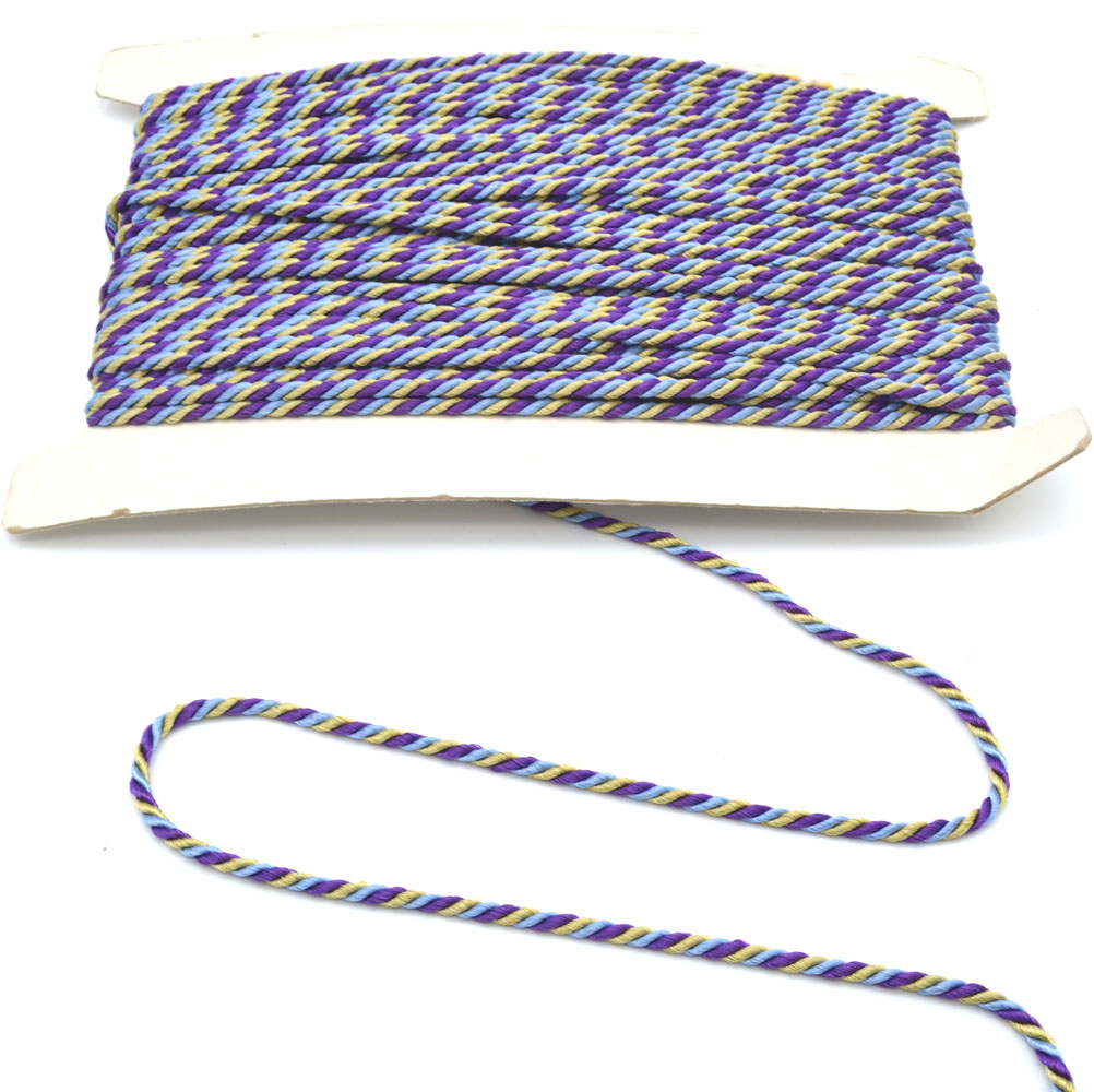 3 m Kordel gedreht 4 mm 3farbig lila-hellblau-goldocker