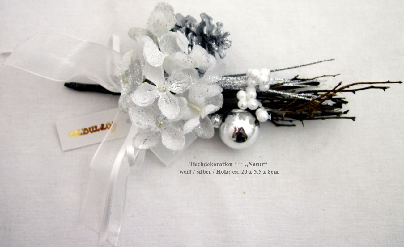 Winterliche Tischdekoration "Natur" weiß ca. 20 cm
