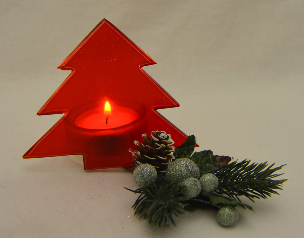 Teelichthalter Tanne rot 9 cm Glas