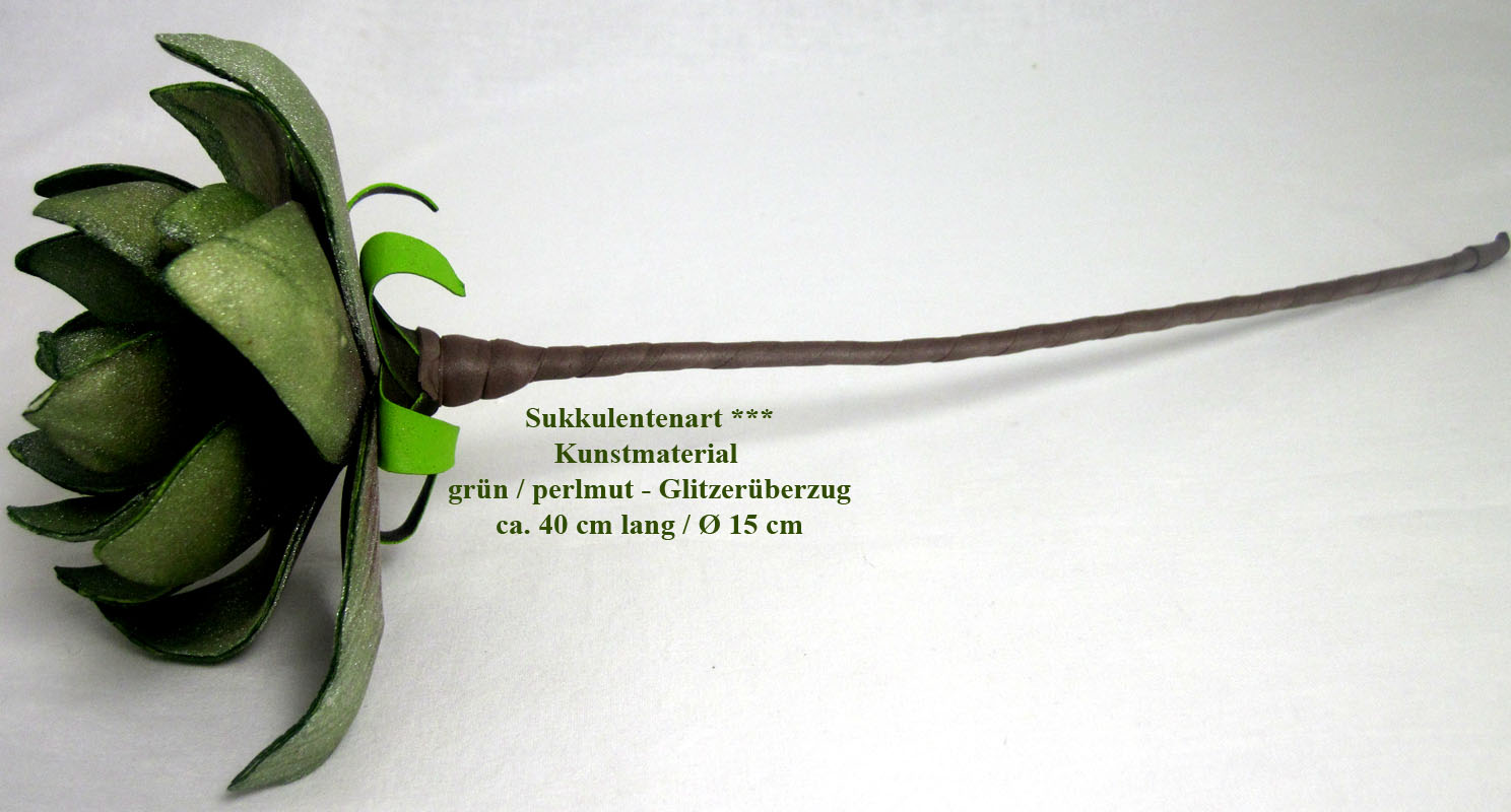 Sukkulentenzweig künstl., grün mit Perlmutglitzerüberzug, ca.40cm lang, Ø 15cm