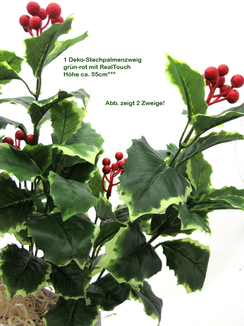 1 Deko-Zweig Stechpalme grün-rot, Länge ca. 55 cm