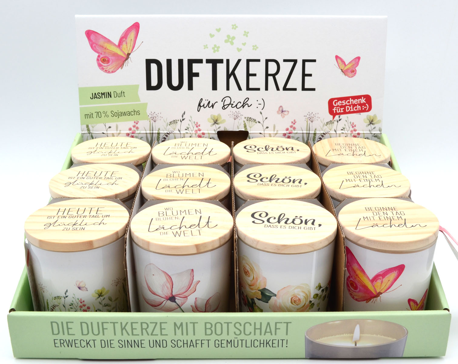 Duftkerze Jasmin „Heute ist ein guter Tag“ Wiese 30 Stunden 8,5 cm
