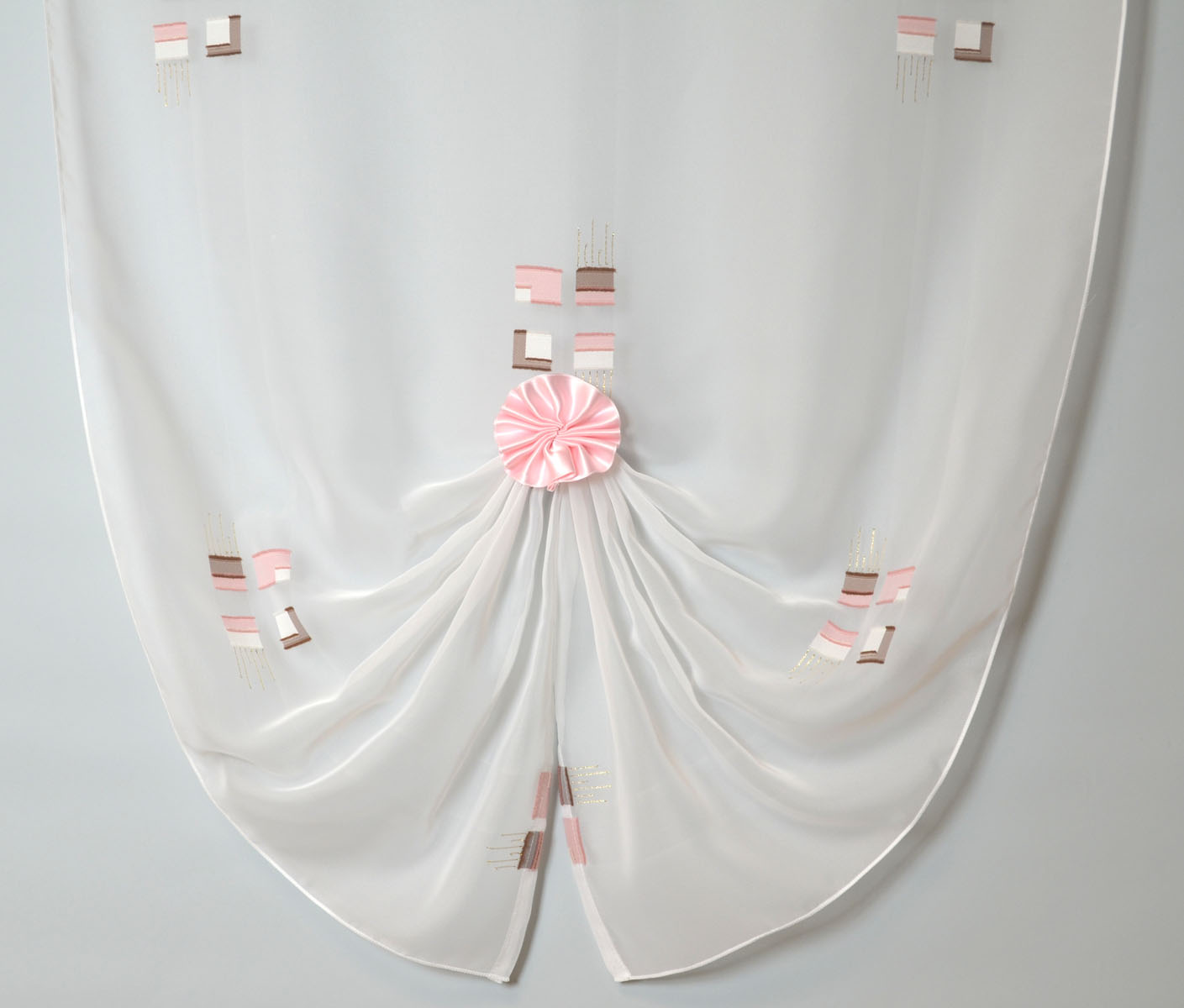 Fertiggardine Scheibengardine Bogen 71x83 BxH rosa-braun-goldlurex