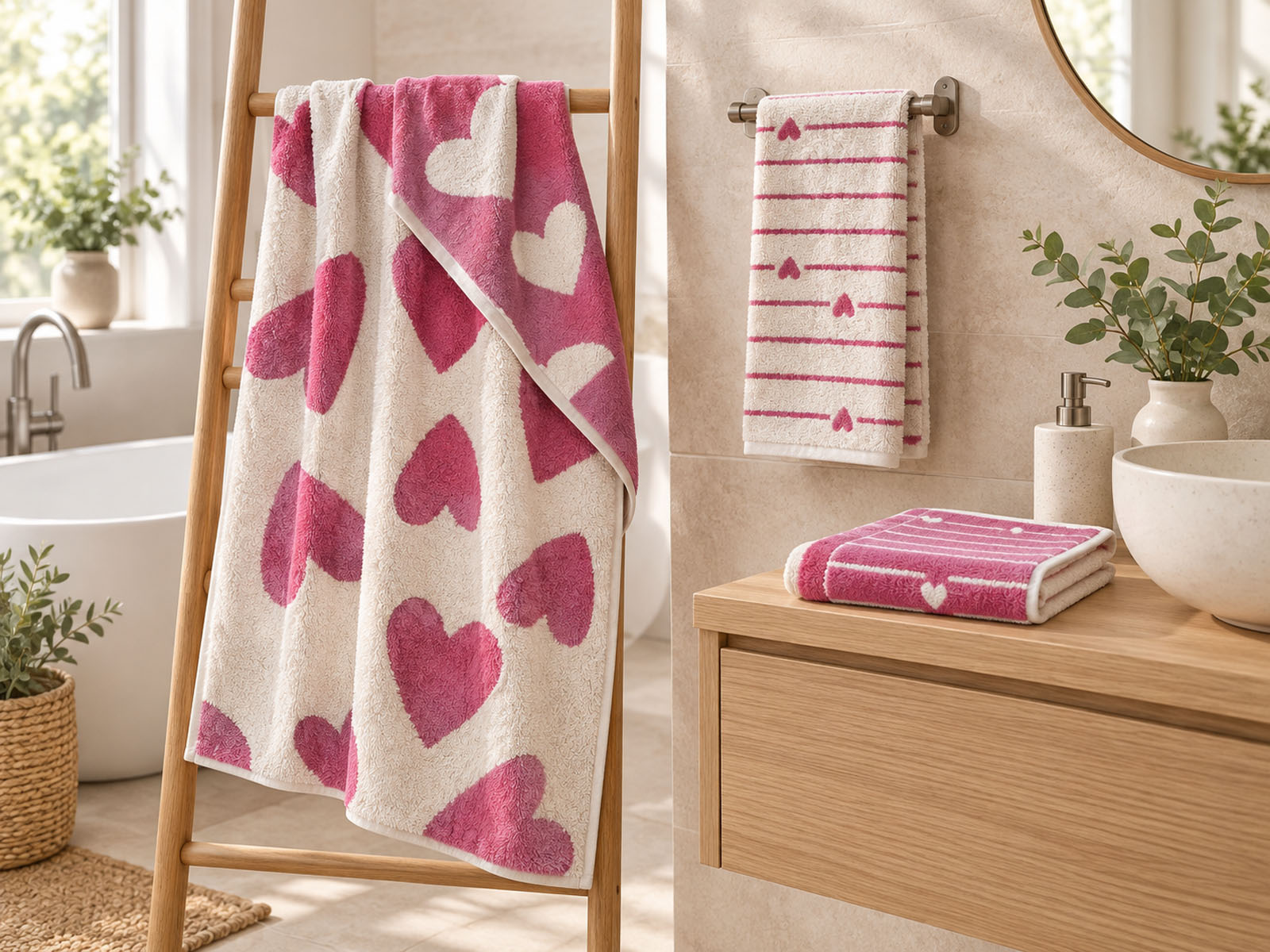 Cawö Heart Beats Handtuch mit Herzen Beere/Creme