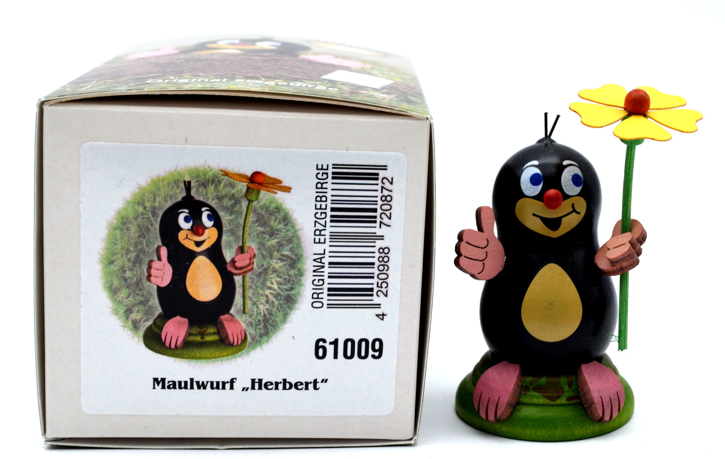 Maulwurf "Herbert" mit Blume ca. 7 cm hoch 